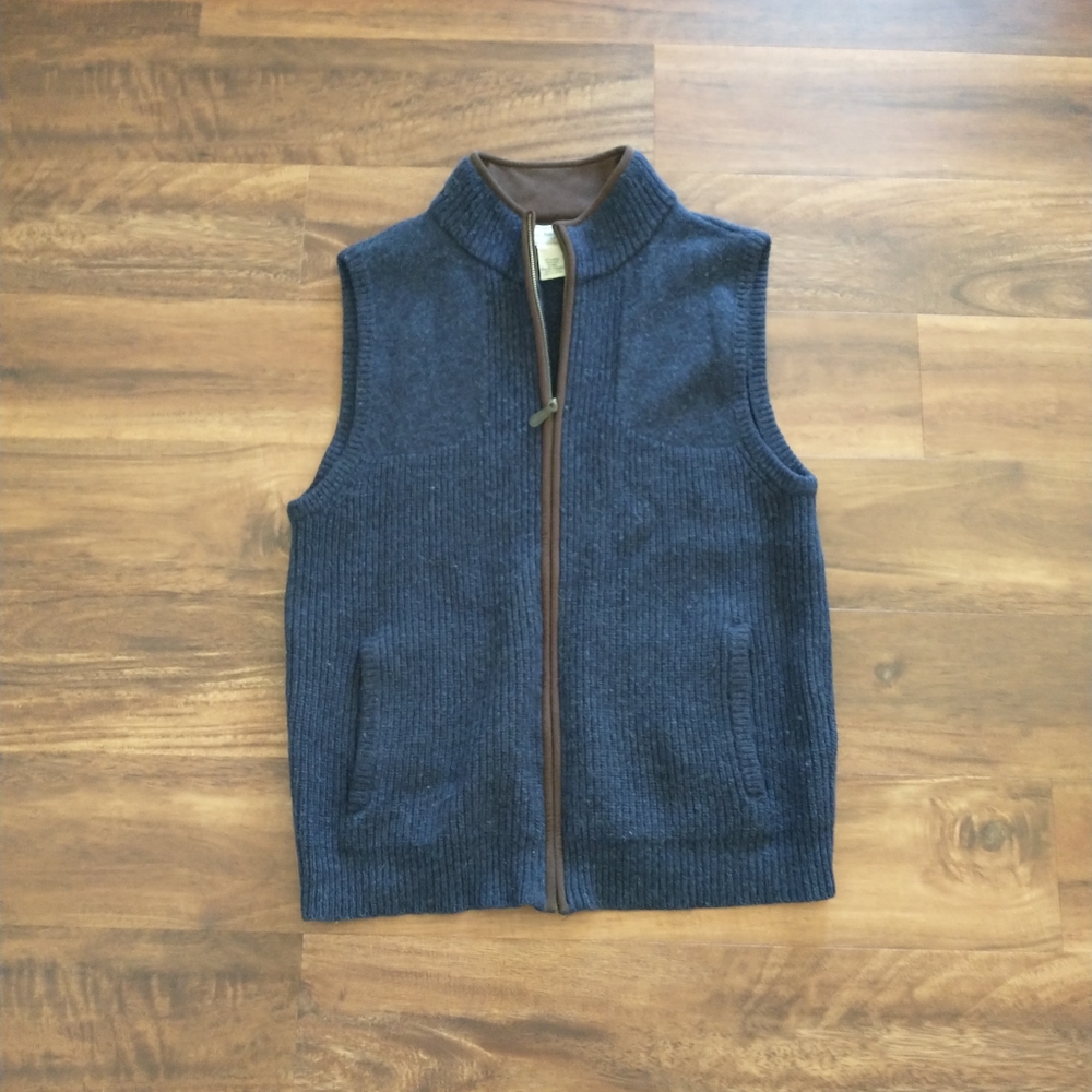 LL Bean Merino Wool Navy Sweater Vest Zip up medium
